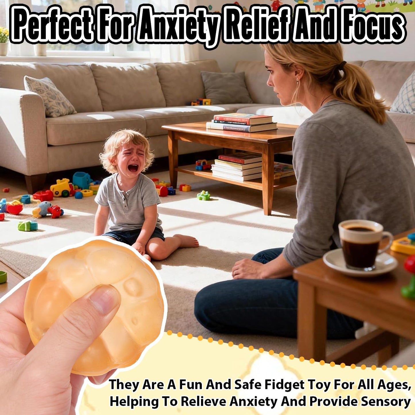 Puffwize Ice Cube Squishy Fidget Toy – 1.96 in Stress Ball (Yellow)