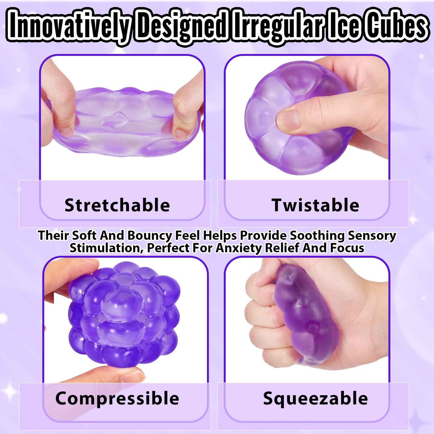Puffwize Ice Cube Squishy Toy - 1.96-inch Portable Fidget Cube Purple