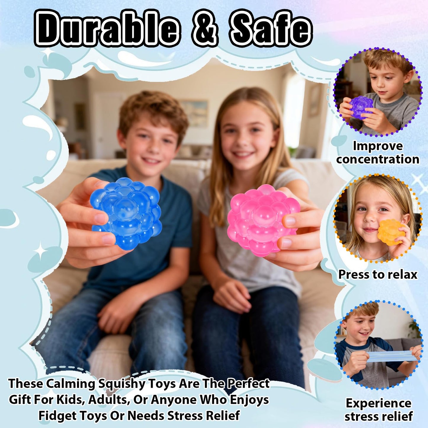 Puffwize Irregular Blocks Soft Squishy Stress Cubes – 4-Pack, 1.96in Fidget Toys for Focus and Calm