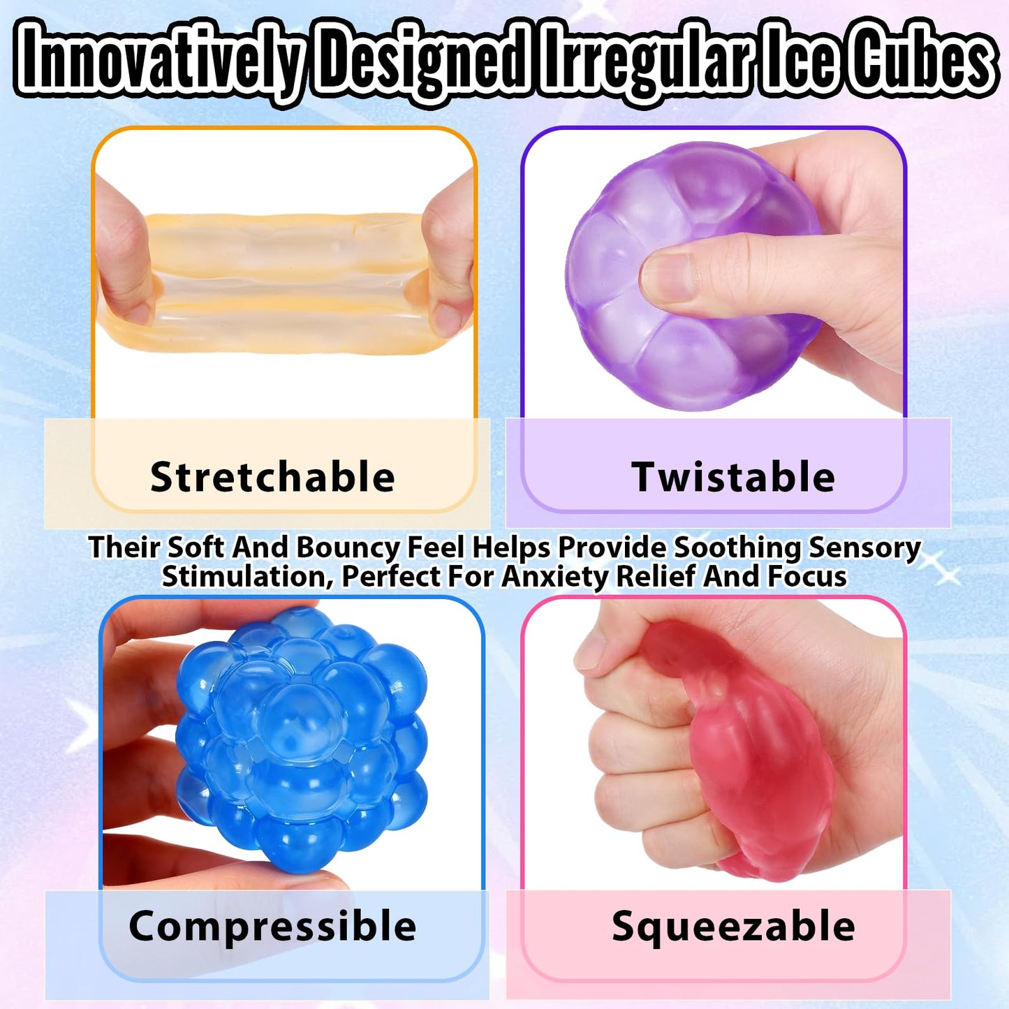 Puffwize Irregular Blocks Soft Squishy Stress Cubes – 4-Pack, 1.96in Fidget Toys for Focus and Calm