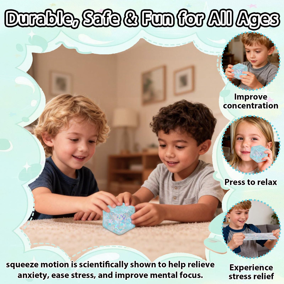 Puffwize Ice Cube Squishy Toy – 1.98 Inch Green Snowflake Fidget Cube