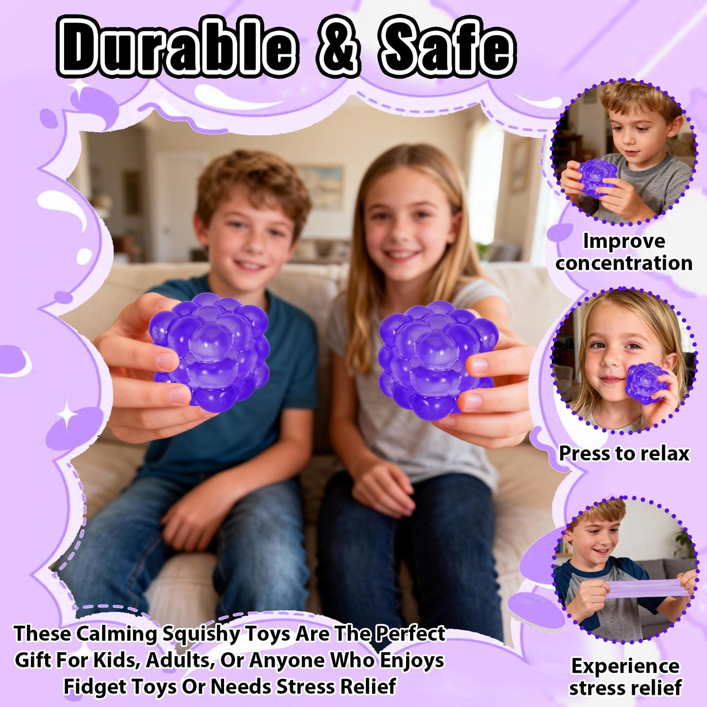 Puffwize Ice Cube Squishy Toy - 1.96-inch Portable Fidget Cube Purple