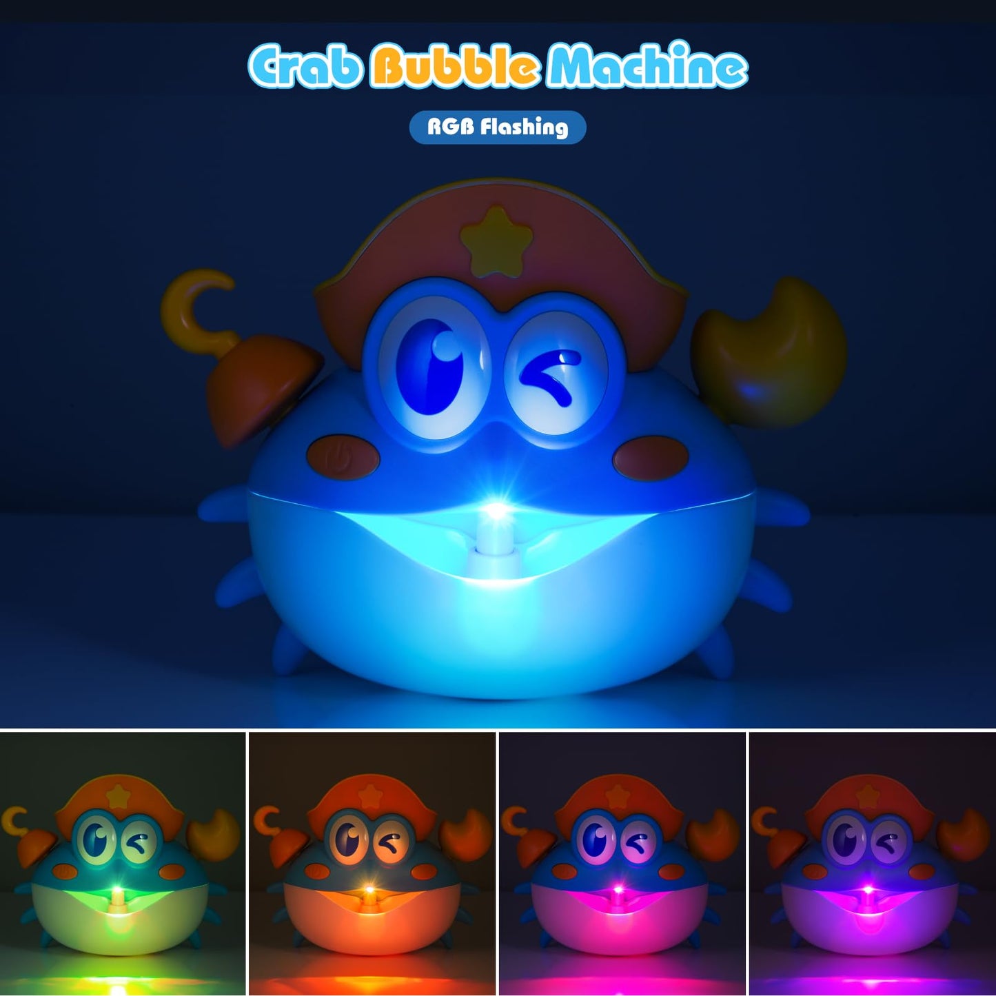 Puidapo Rechargeable Crab Bath Toy — Light Up Bubble Machine with RGB LEDs