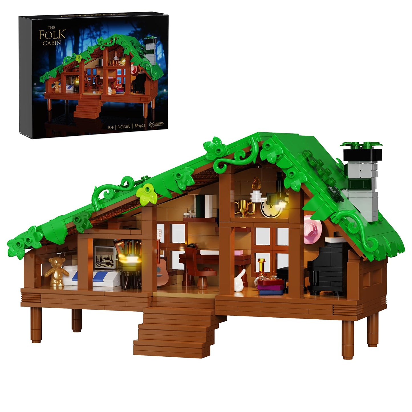 PUIOSYMG Folk Cabin Building Set – LEGO Forest Cabin Compatible, 664 PCS, Gift Idea