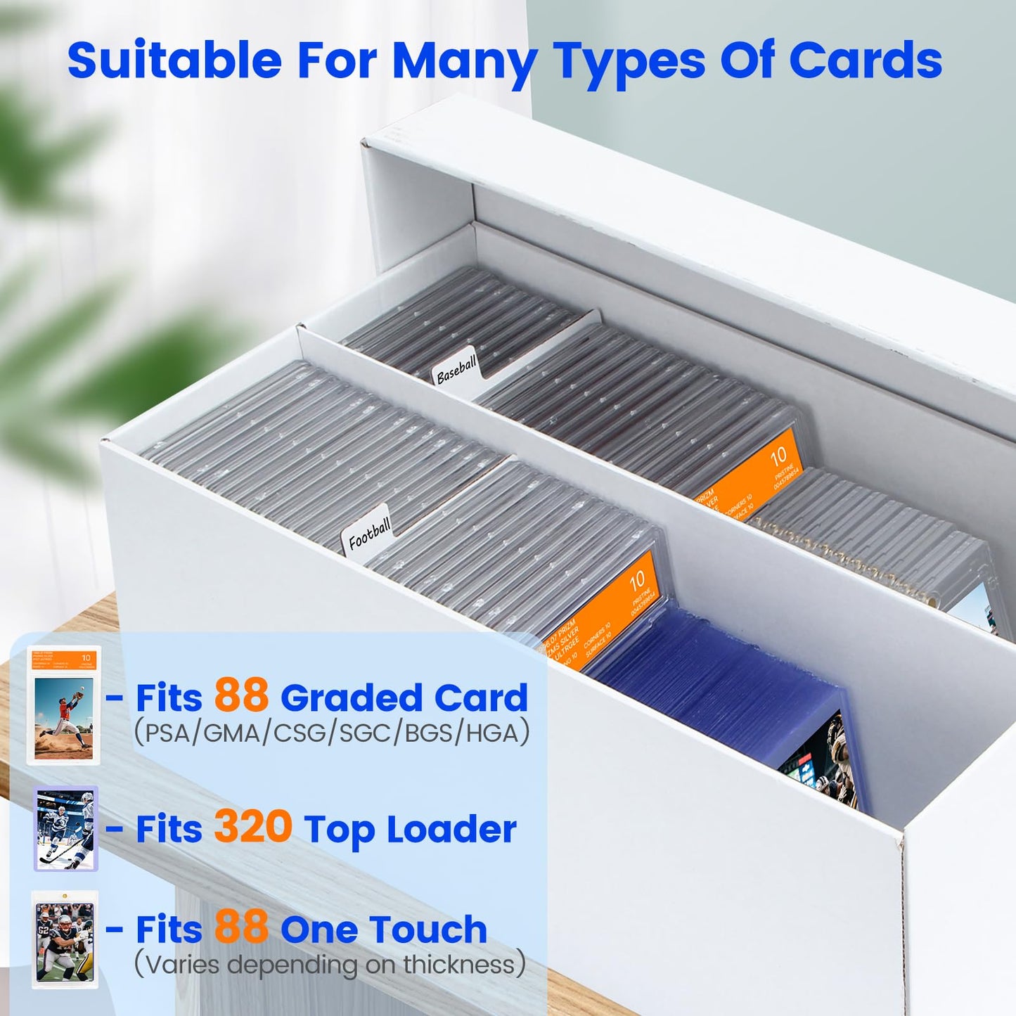 Pulchra 4-Pack Trading Graded Card Storage Box – Holds 88 PSA Slab Cards, 2 Rows, Dividers