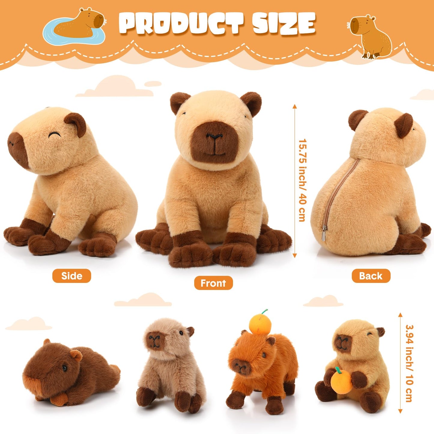 PullCrease 5-in-1 Capybara Plush Set: 15.75'' Mommy with 4 Babies