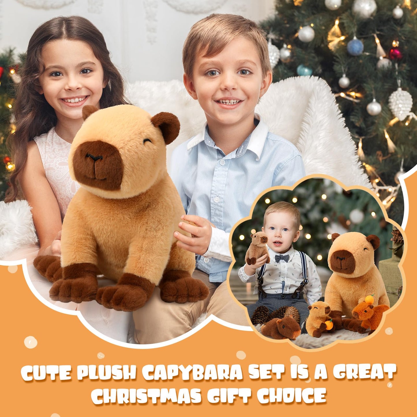 PullCrease 5-in-1 Capybara Plush Set: 15.75'' Mommy with 4 Babies