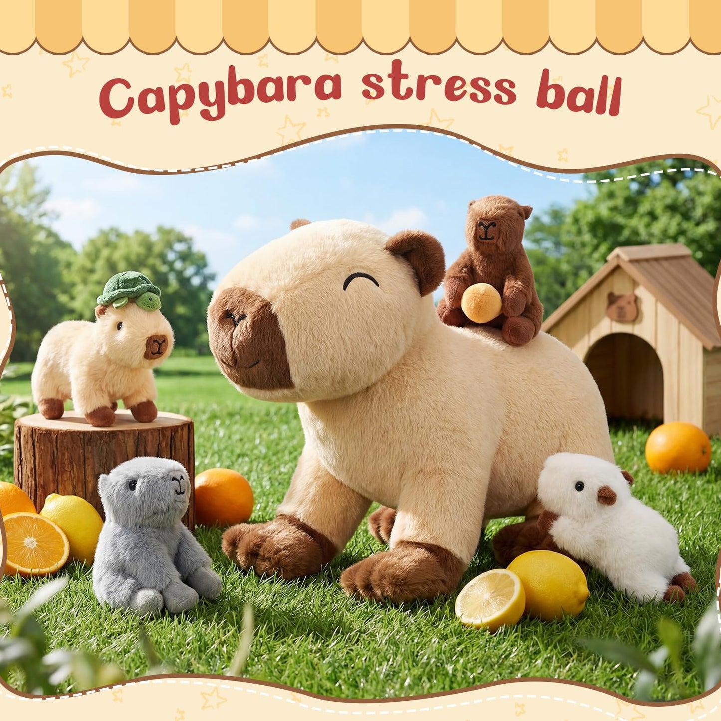 PullCrease 5-in-1 Capybara Plush Set – Mommy with 4 Babies, 15.75'' Standing Capybara Toy