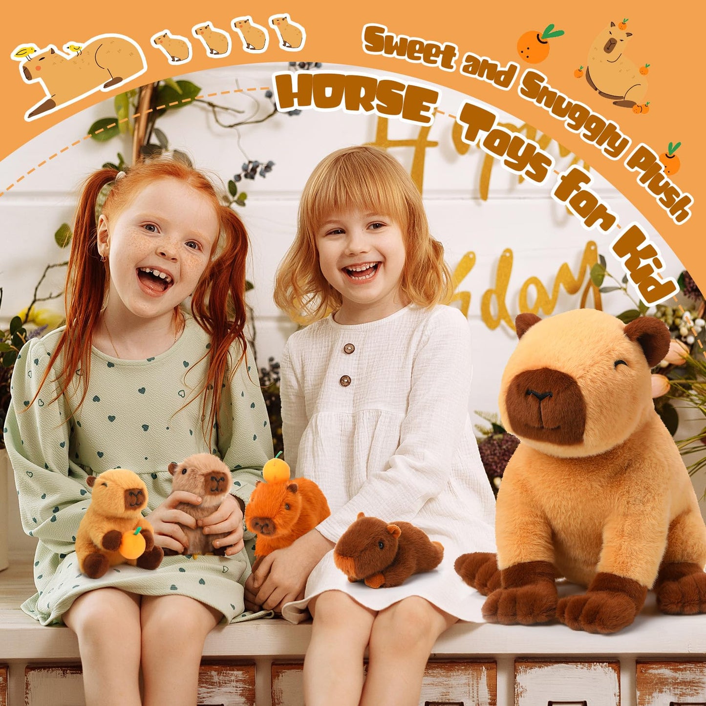 PullCrease 5-in-1 Capybara Plush Set: 15.75'' Mommy with 4 Babies