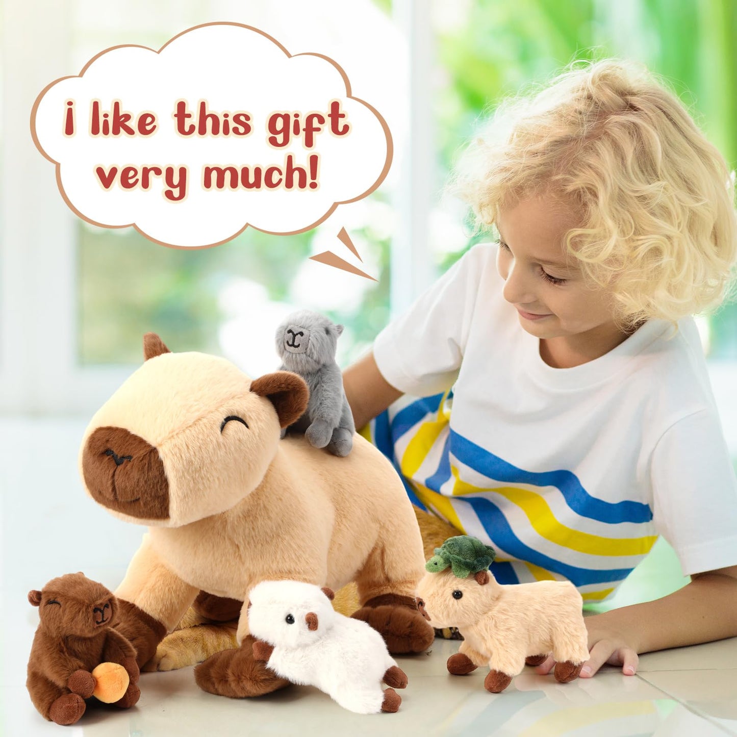 PullCrease 5-in-1 Capybara Plush Set – Mommy with 4 Babies, 15.75'' Standing Capybara Toy
