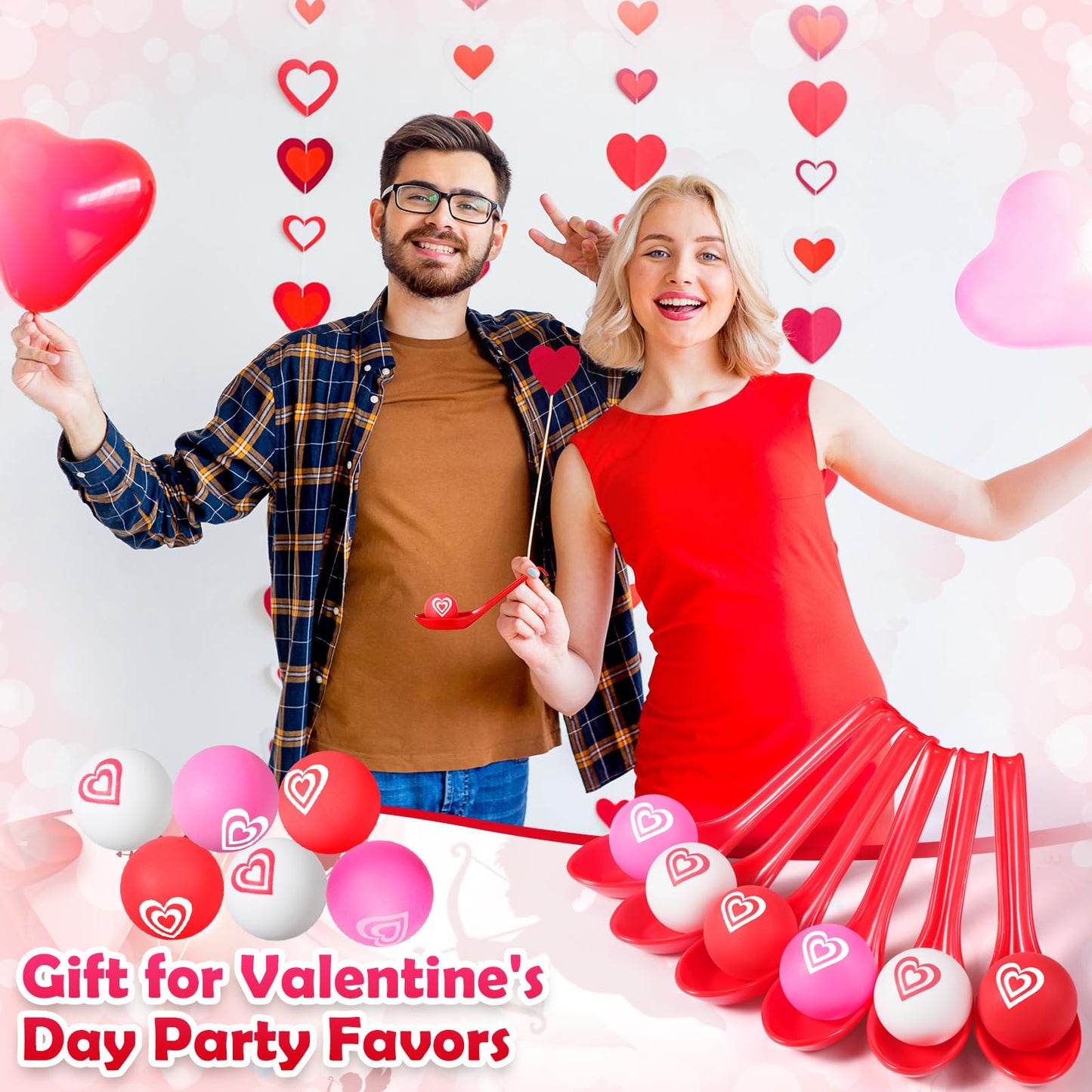 PullCrease Valentine Spoon Relay Race Set – 24 Spoons & 24 Heart Balls for Indoor & Outdoor Fun