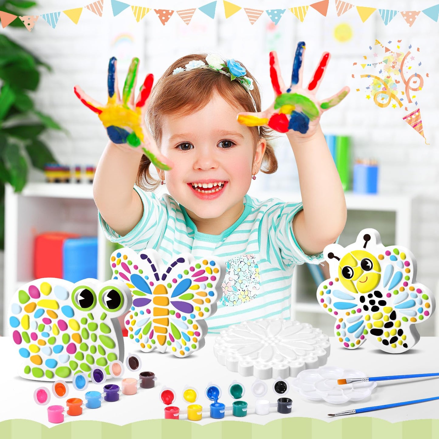 PullCrease 6-Pack Stepping Stone Ceramic Kit for Kids | Paint Your Own Plaster Stones