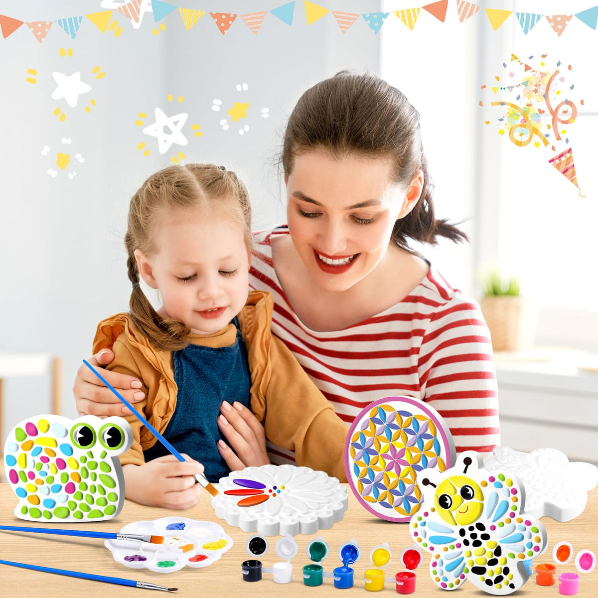 PullCrease 6-Pack Stepping Stone Ceramic Kit for Kids | Paint Your Own Plaster Stones