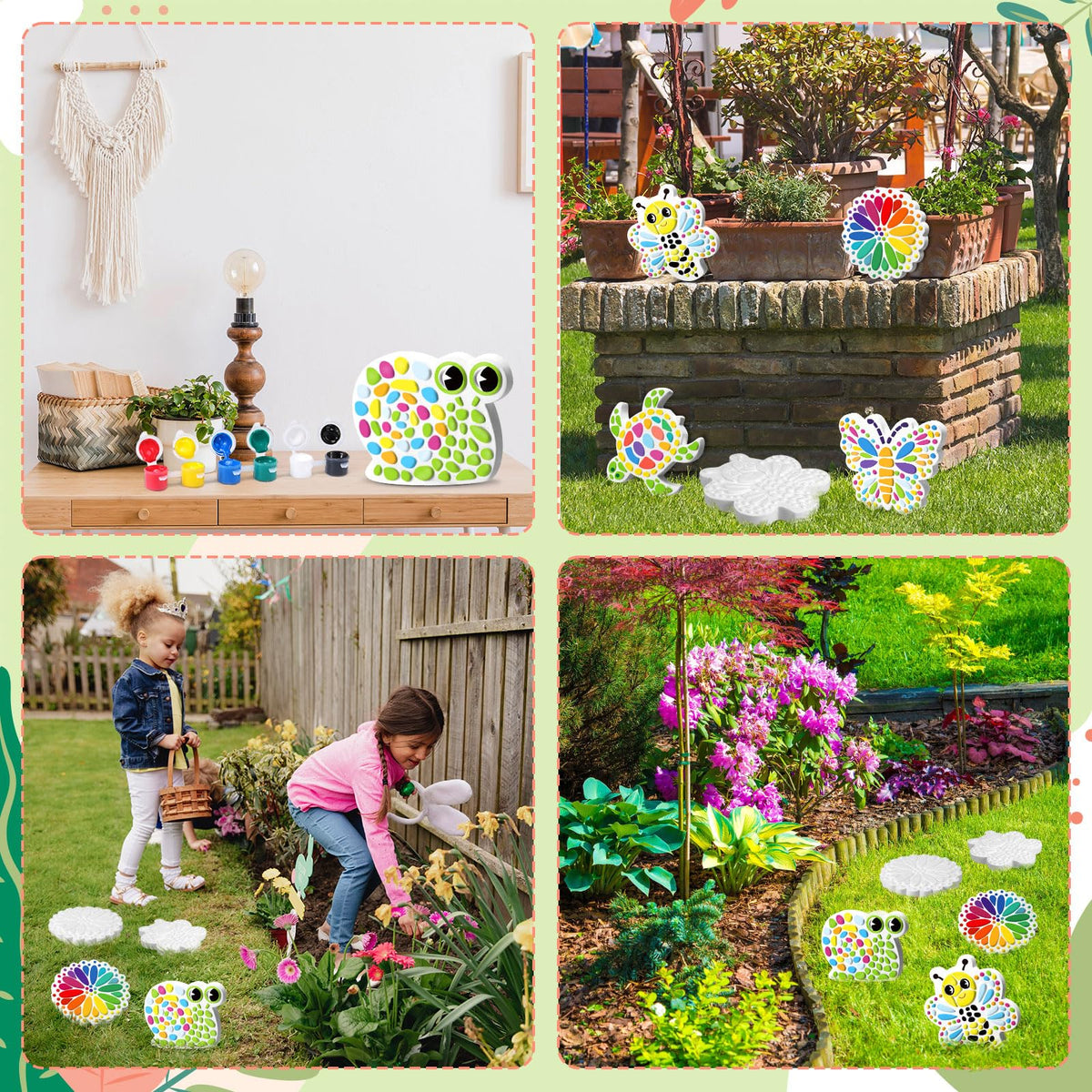 PullCrease 6-Pack Stepping Stone Ceramic Kit for Kids | Paint Your Own Plaster Stones