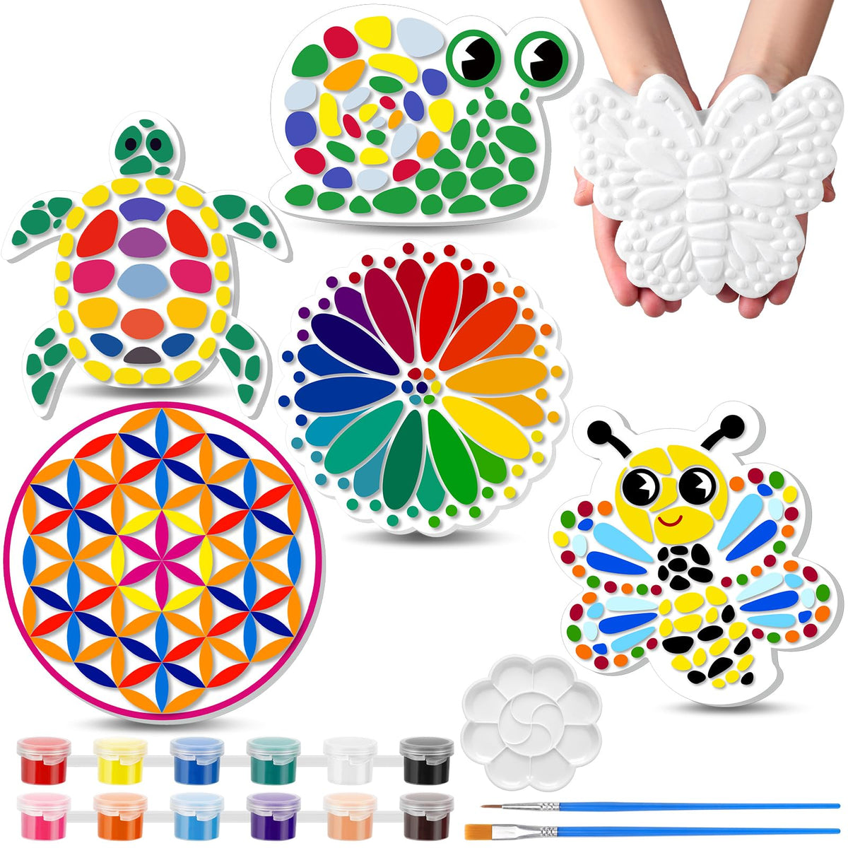 PullCrease 6-Pack Stepping Stone Ceramic Kit for Kids | Paint Your Own Plaster Stones