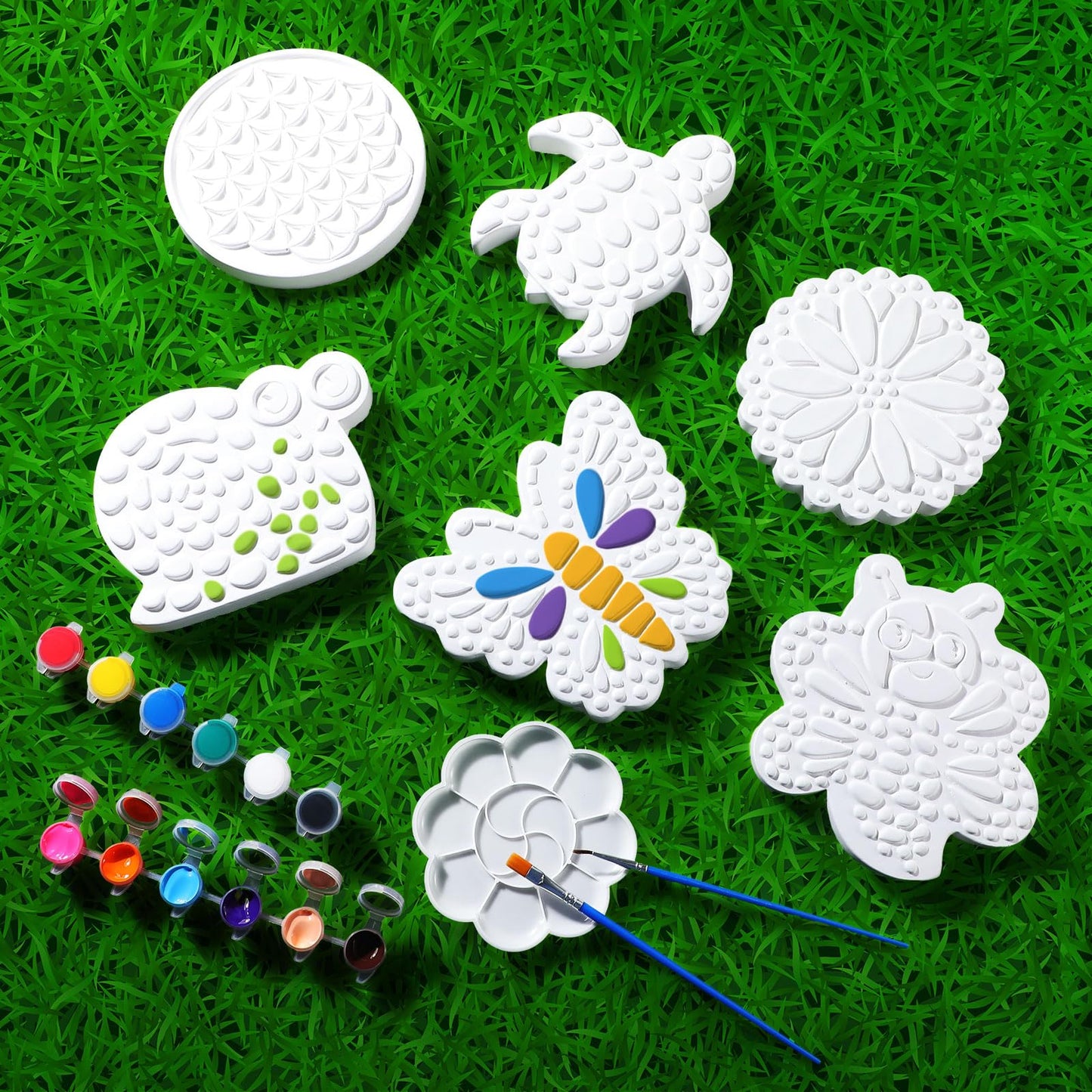 PullCrease 6-Pack Stepping Stone Ceramic Kit for Kids | Paint Your Own Plaster Stones