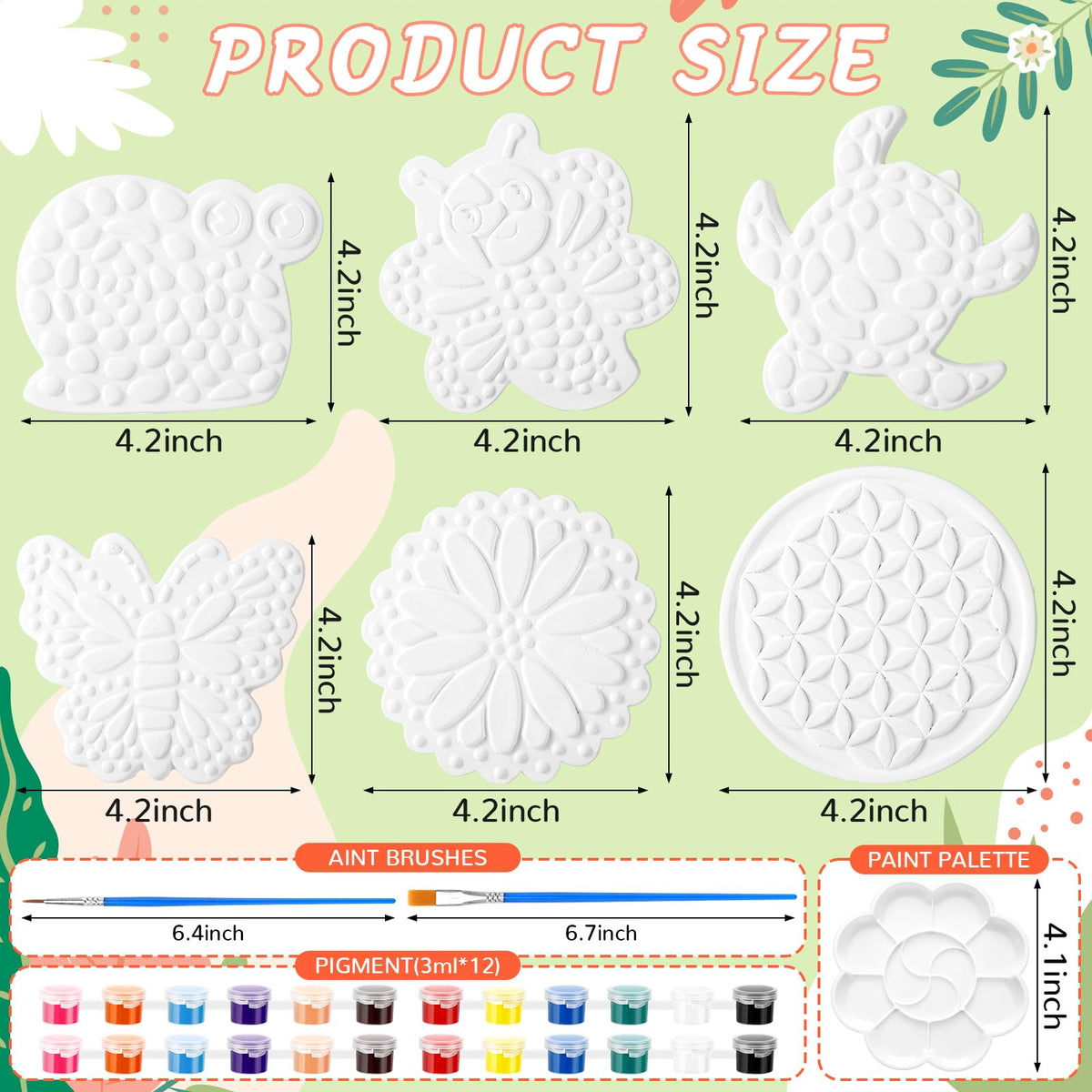 PullCrease 6-Pack Stepping Stone Ceramic Kit for Kids | Paint Your Own Plaster Stones