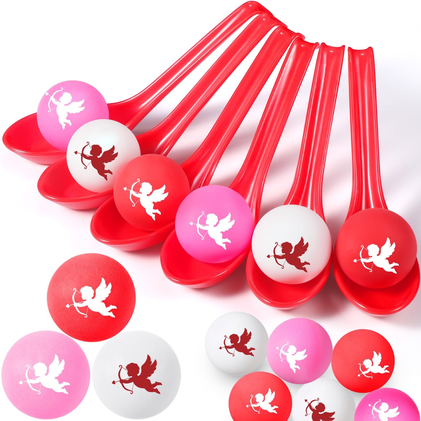 PullCrease Valentine's Day Spoon Relay Race Set – 24 Pack with Heart Balls