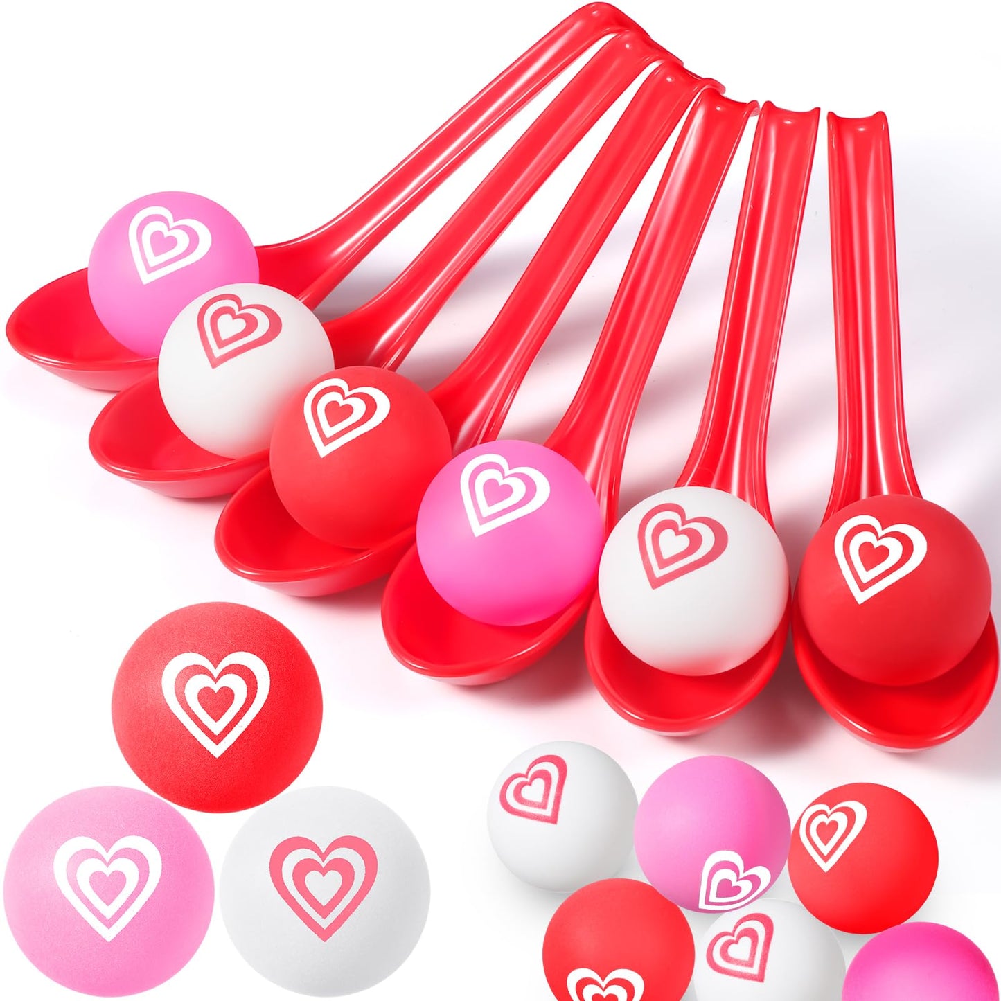 PullCrease Valentine Spoon Relay Race Set – 24 Spoons & 24 Heart Balls for Indoor & Outdoor Fun