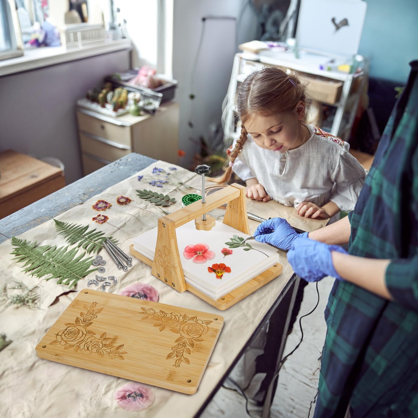 Pumtus Large Flower Press Kit — 11x7 in 6-Layer Bamboo Floral Press for DIY Pressed Flowers