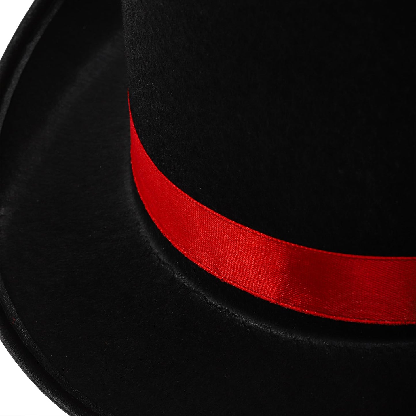 Pumtus 2 Pack Black Felt Top Hats with Red Satin Band - Retro Costume Hats for Cosplay, Halloween & Victorian Style