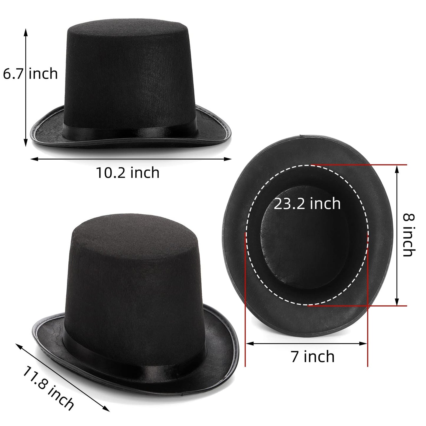Pumtus 2-Pack Black Felt Top Hats – Victorian Stovepipe Hats for Cosplay & Halloween (Unisex)