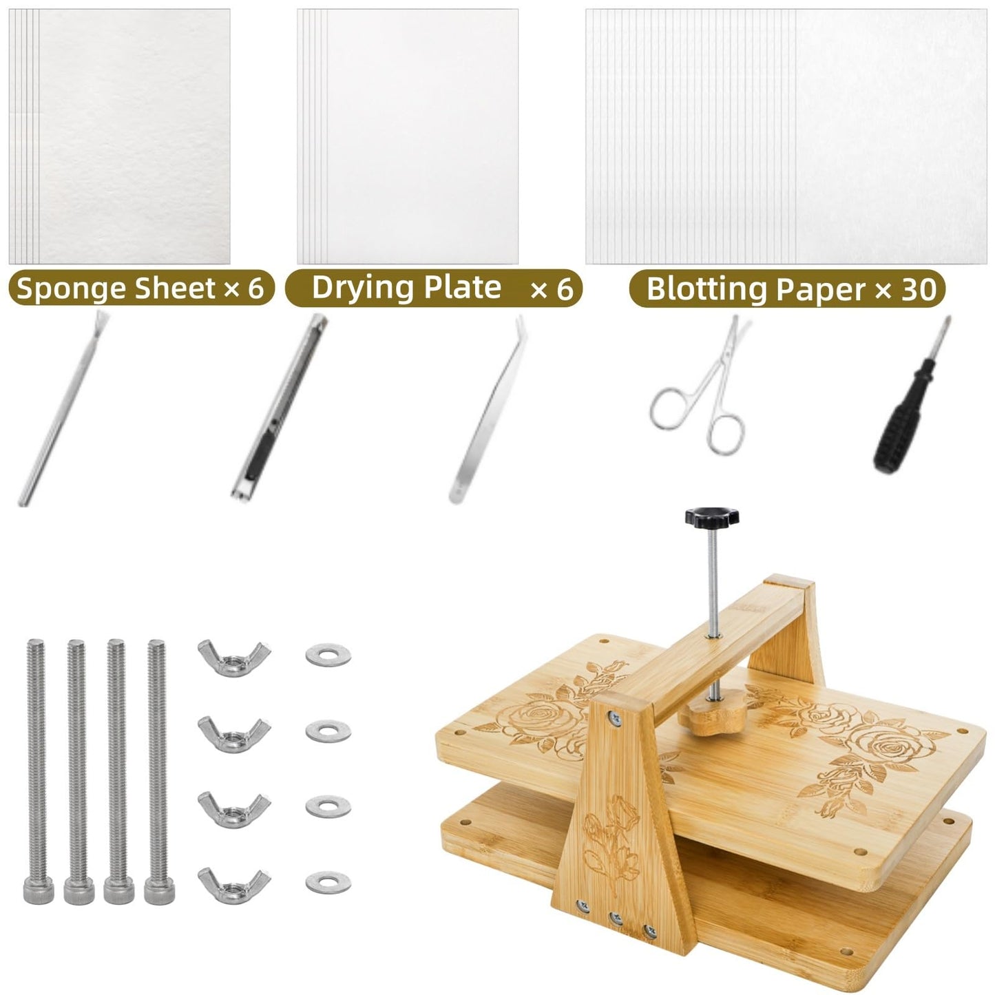 Pumtus Large Flower Press Kit — 11x7 in 6-Layer Bamboo Floral Press for DIY Pressed Flowers
