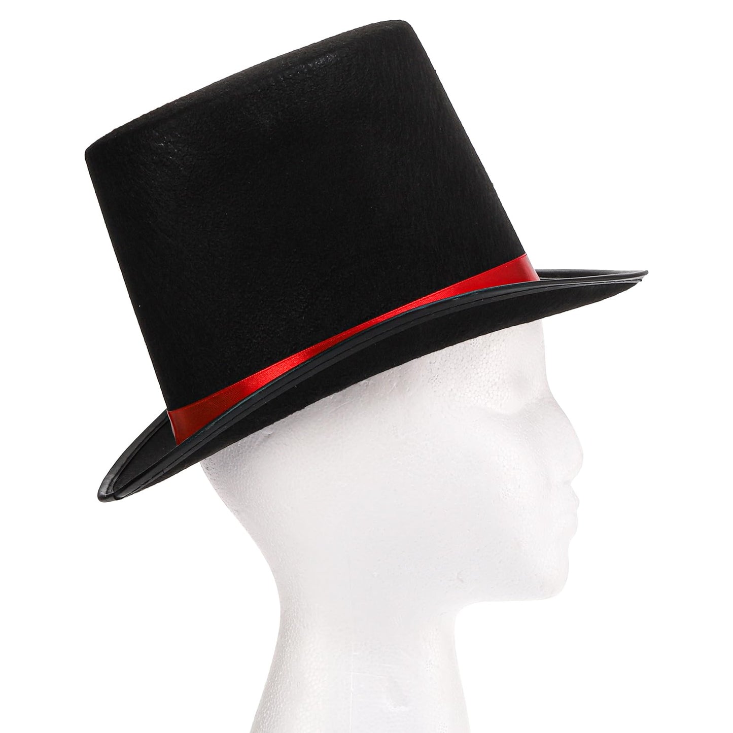 Pumtus 2 Pack Black Felt Top Hats with Red Satin Band - Retro Costume Hats for Cosplay, Halloween & Victorian Style