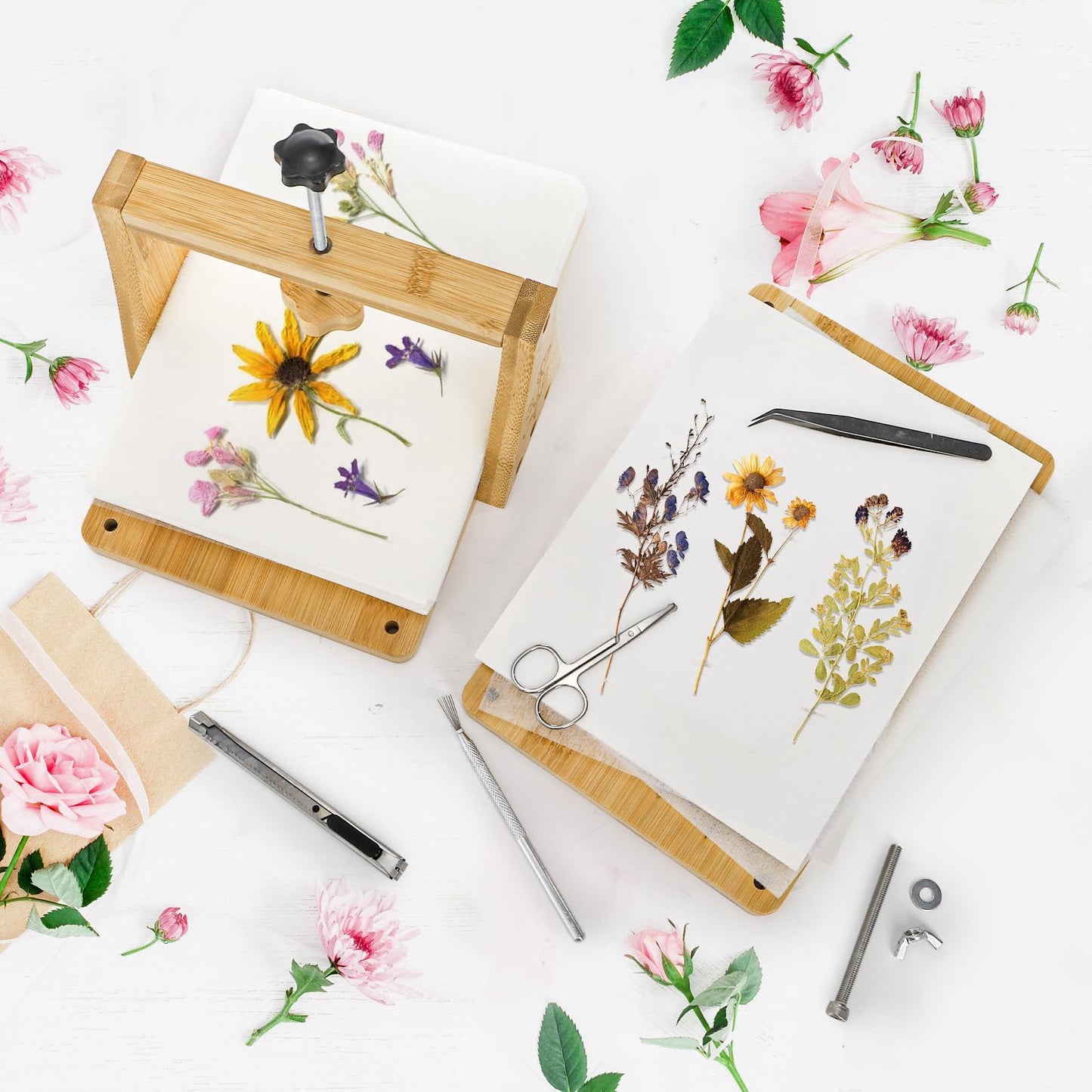 Pumtus Large Flower Press Kit — 11x7 in 6-Layer Bamboo Floral Press for DIY Pressed Flowers