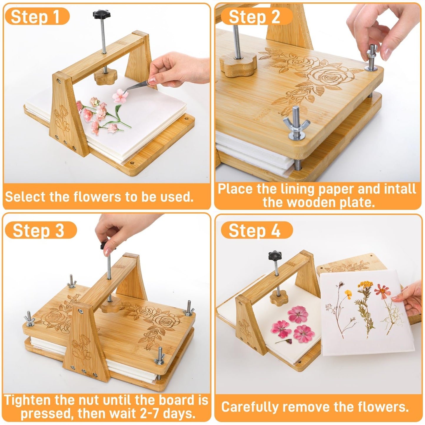 Pumtus Large Flower Press Kit — 11x7 in 6-Layer Bamboo Floral Press for DIY Pressed Flowers