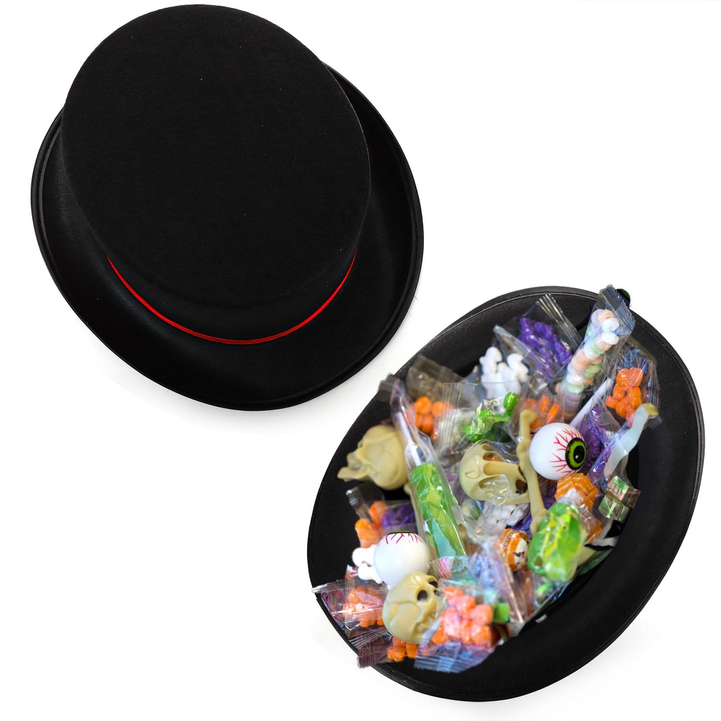 Pumtus 2 Pack Black Felt Top Hats with Red Satin Band - Retro Costume Hats for Cosplay, Halloween & Victorian Style