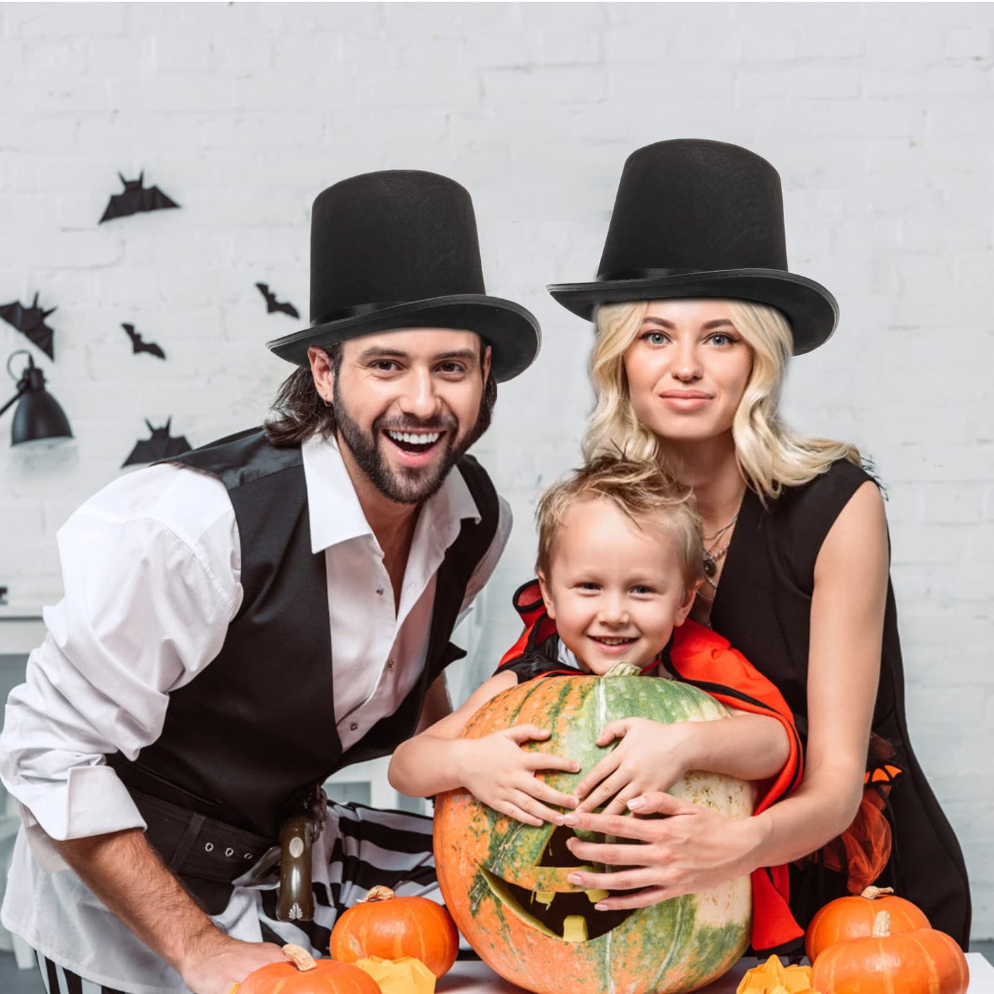 Pumtus 2-Pack Black Felt Top Hats – Victorian Stovepipe Hats for Cosplay & Halloween (Unisex)