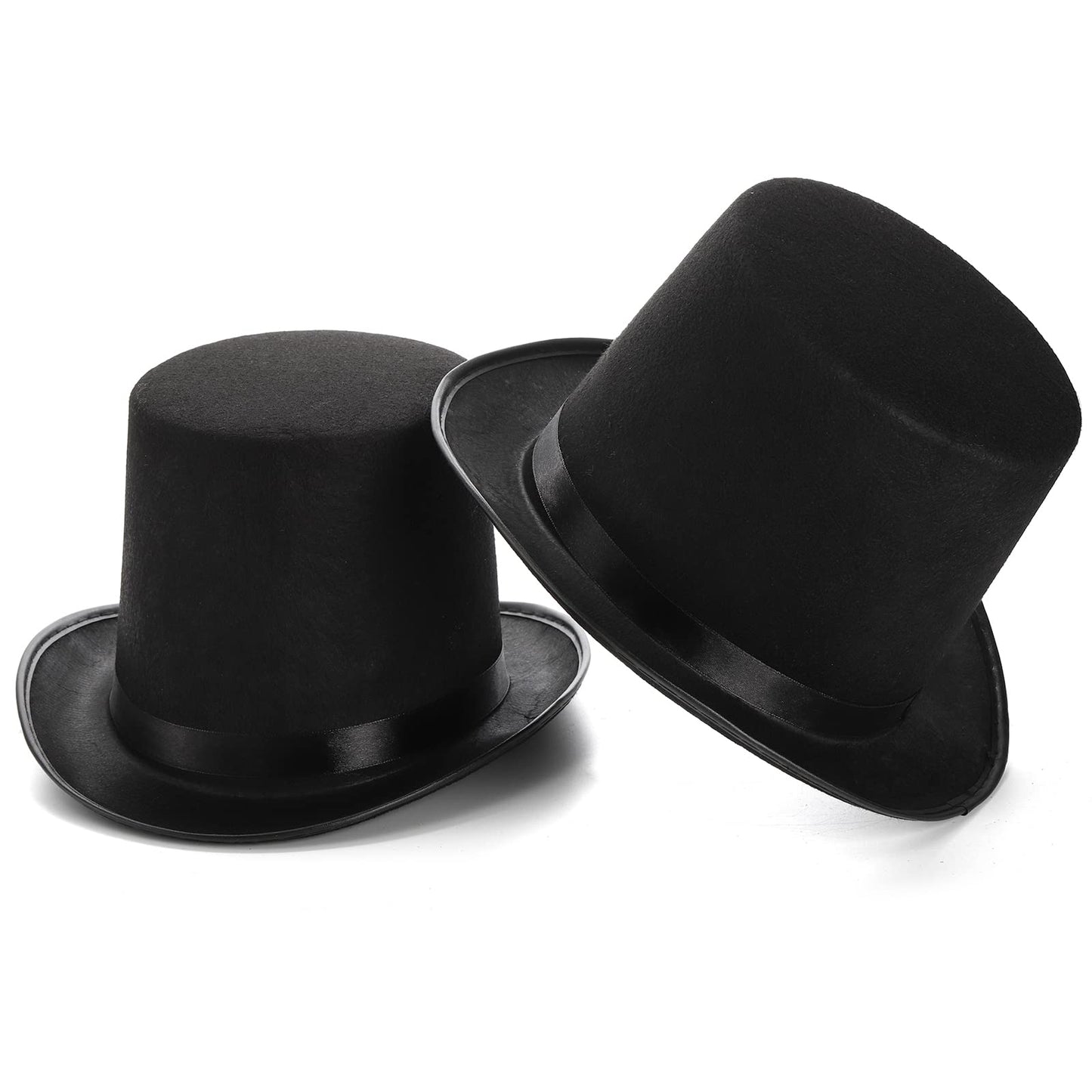 Pumtus 2-Pack Black Felt Top Hats – Victorian Stovepipe Hats for Cosplay & Halloween (Unisex)