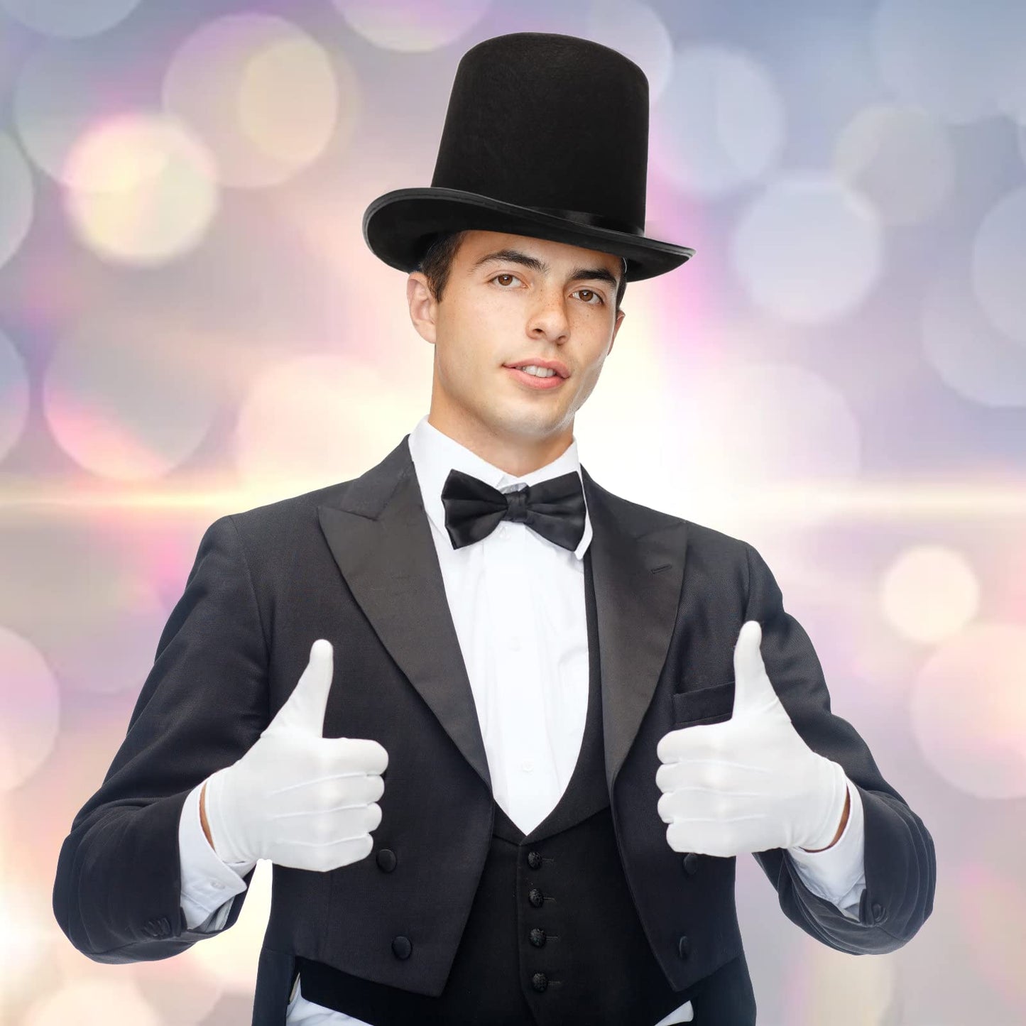 Pumtus 2-Pack Black Felt Top Hats – Victorian Stovepipe Hats for Cosplay & Halloween (Unisex)