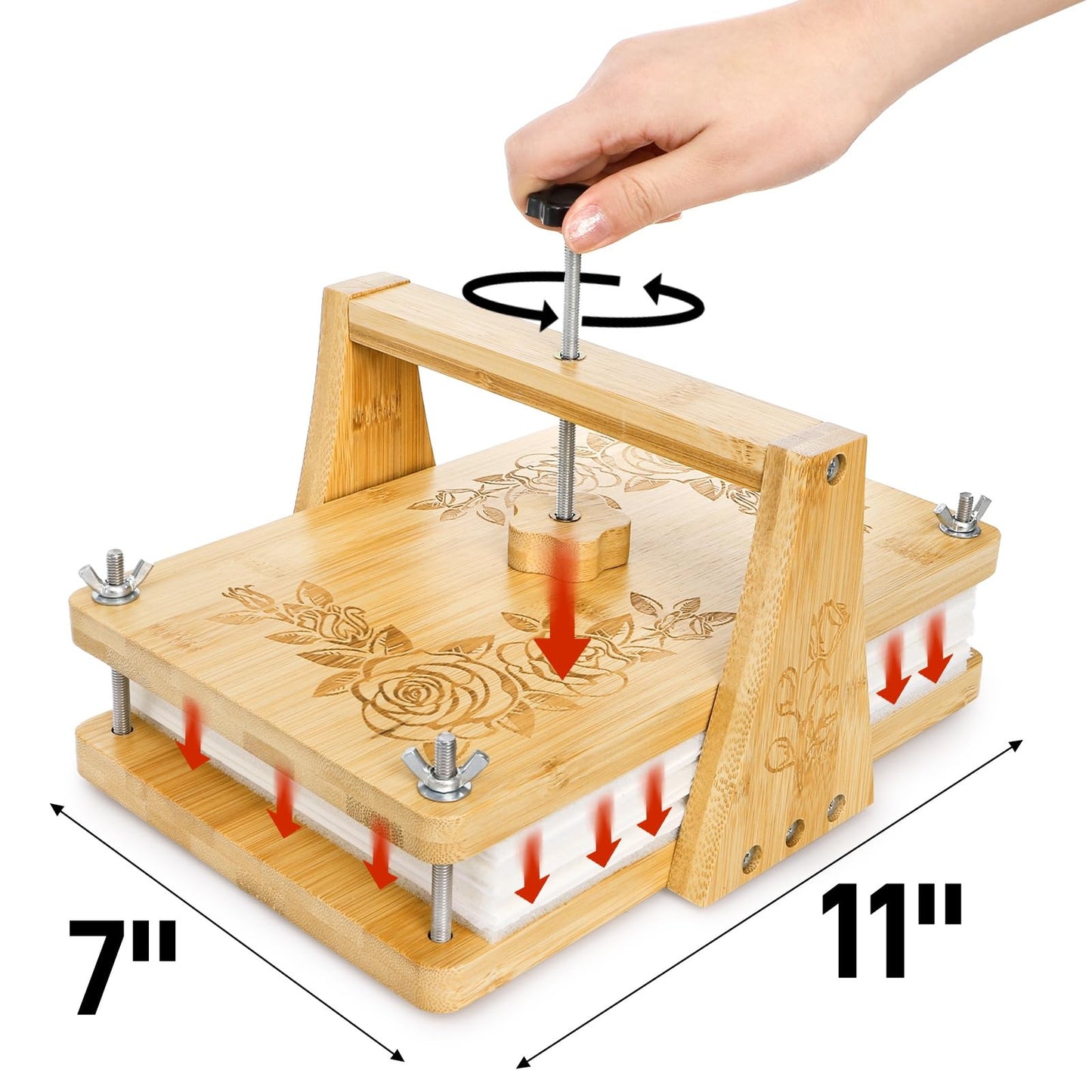 Pumtus Large Flower Press Kit — 11x7 in 6-Layer Bamboo Floral Press for DIY Pressed Flowers