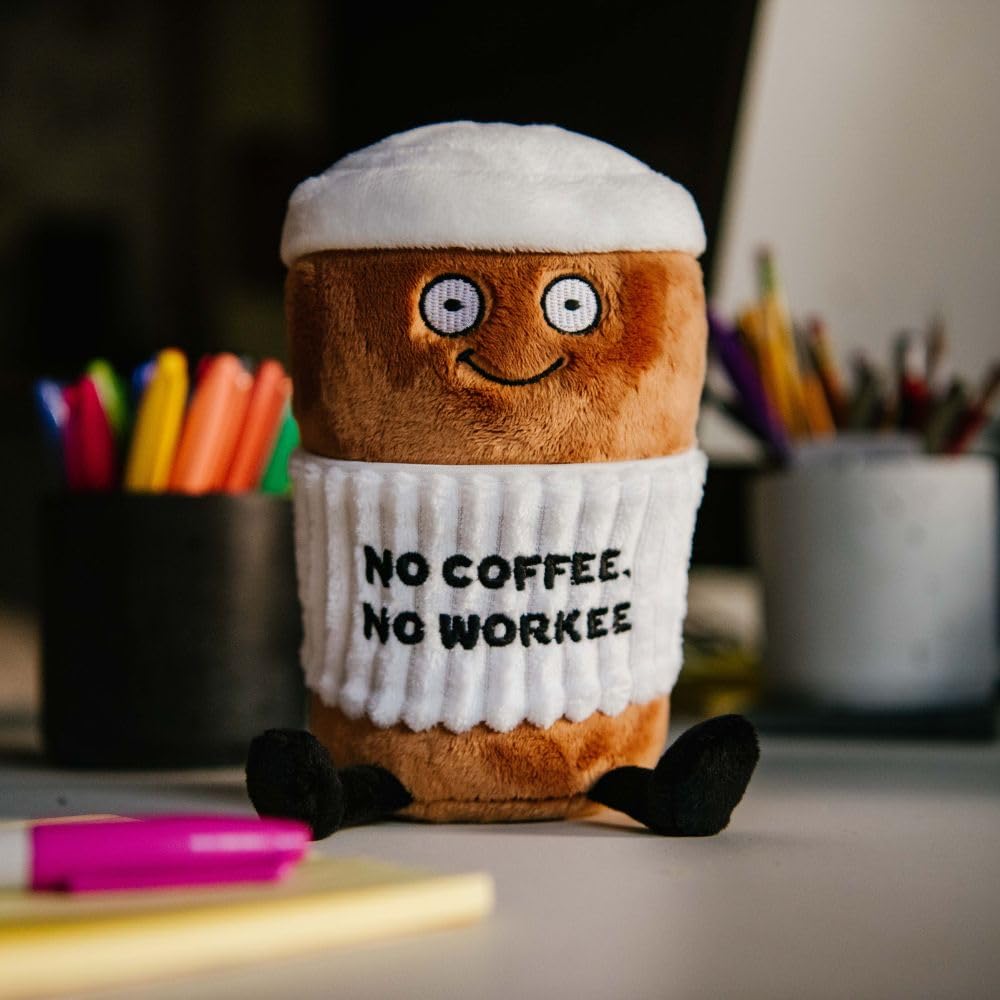 Punchkins Coffee Plushie – No Coffee, No Workee Sassy Cup Gift for Coworkers
