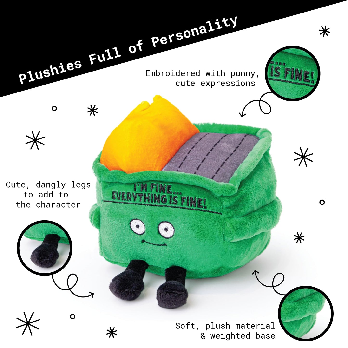 Punchkins Dumpster Fire Plushie – I’m Fine, Everything Is Fine! Funny Gift & Desk Plush