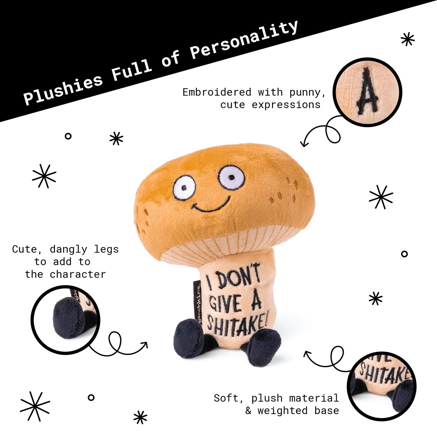 Punchkins Mushroom Plushie - I Don't Give A Shitake Sassy Plush for Food Lovers