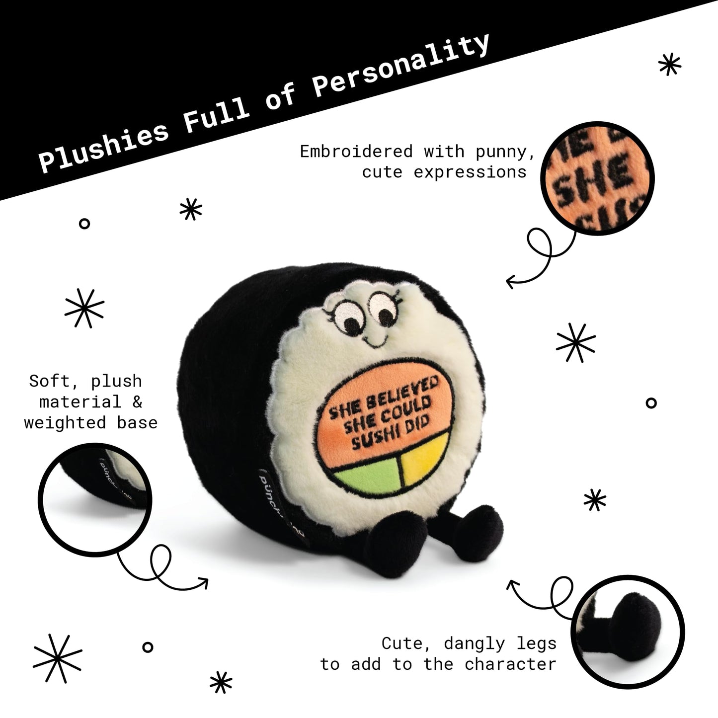 Punchkins Sushi Plushie – She Believed She Could Sushi Did Punny Plush, Cute Gift for Kids