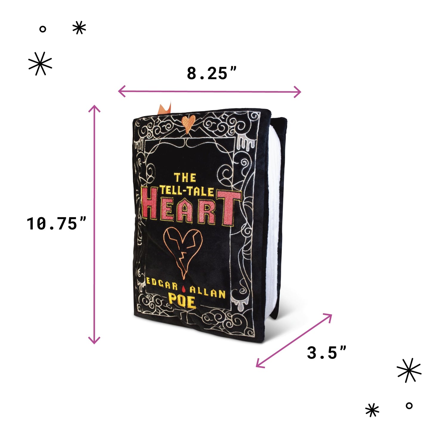 Punchkins Tell-Tale Heart Book Plush – Poe Inspired Gift for Readers, 11x7 Pillow