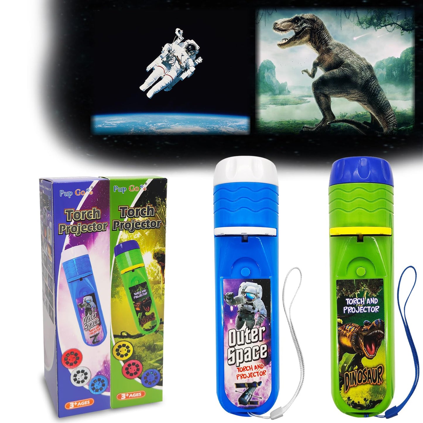 Pup Go 2-Pack Dinosaur & Space Torch Projector for Kids