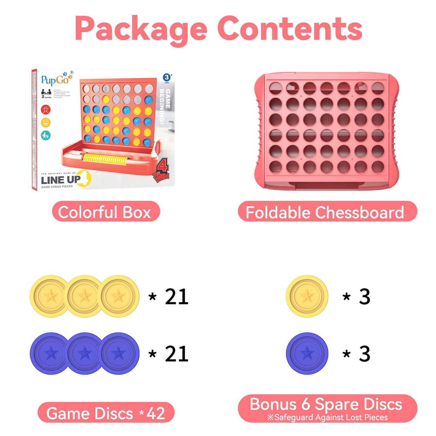 Pup Go 4 in a Row Game - Portable 2-Player Strategy Board (Pink)