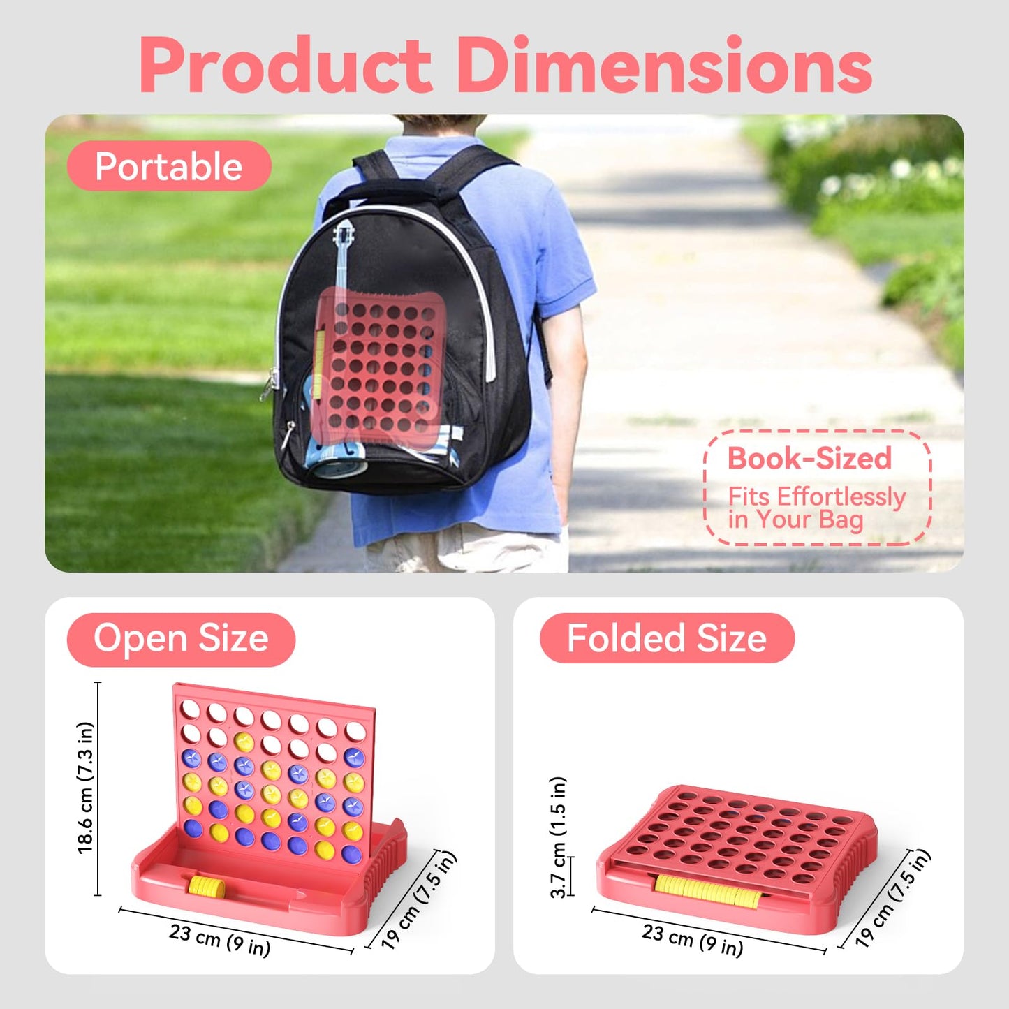Pup Go 4 in a Row Game - Portable 2-Player Strategy Board (Pink)
