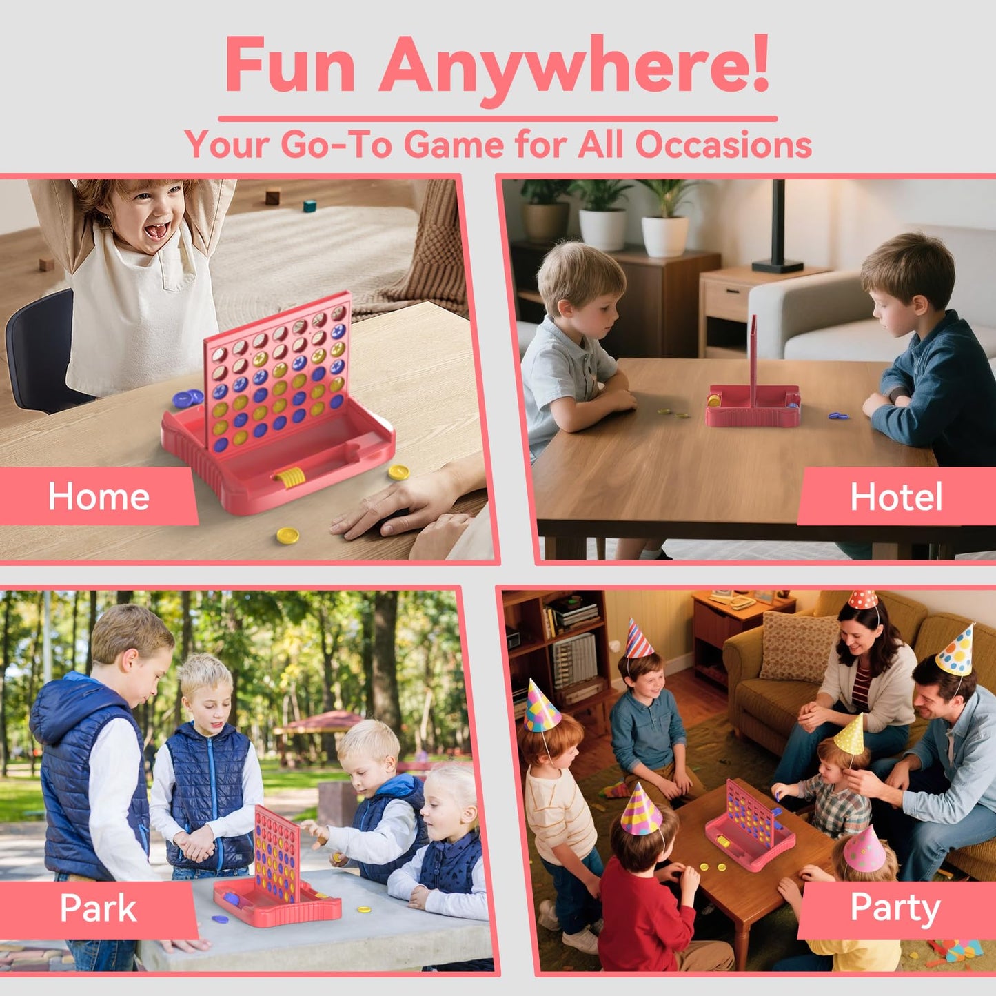 Pup Go 4 in a Row Game - Portable 2-Player Strategy Board (Pink)