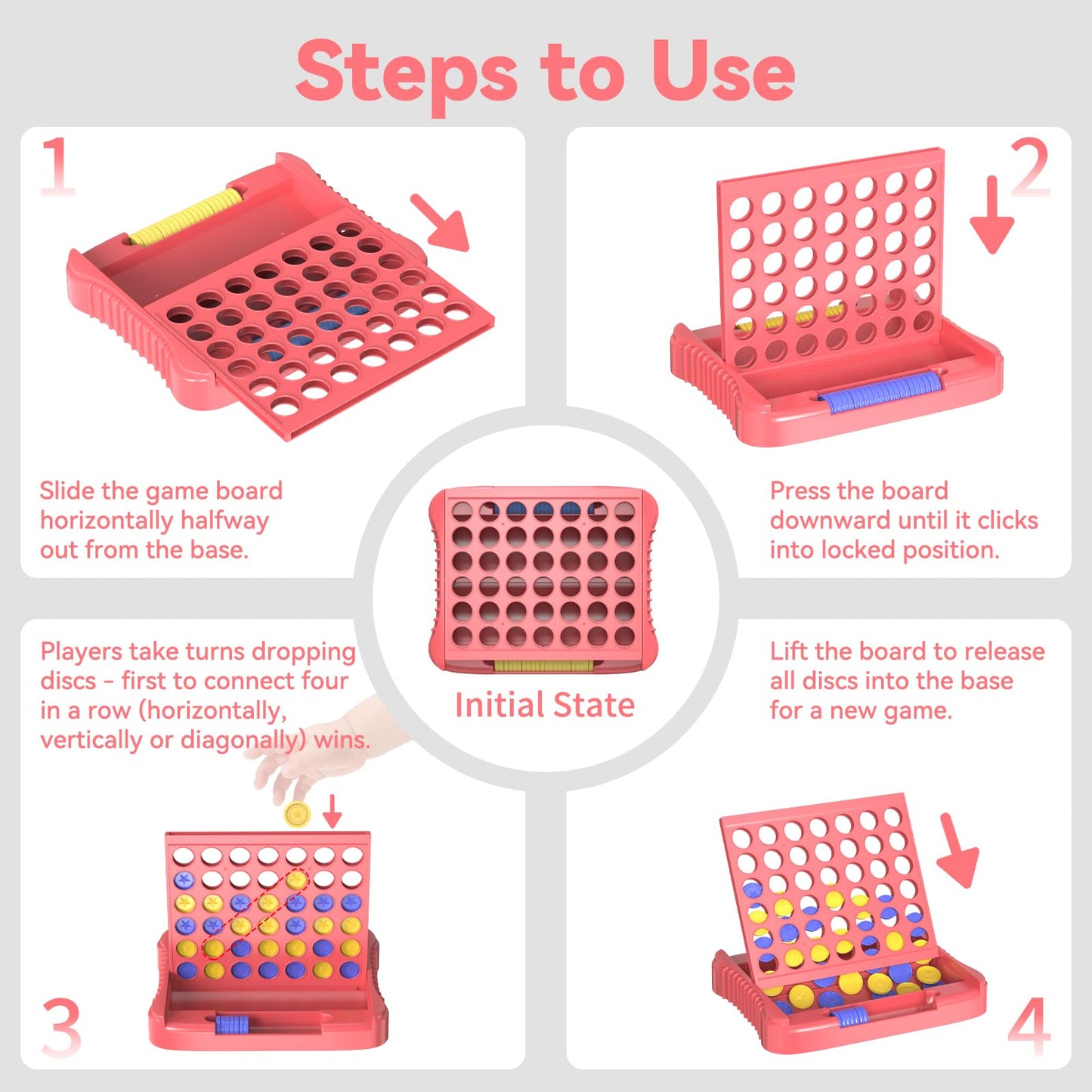 Pup Go 4 in a Row Game - Portable 2-Player Strategy Board (Pink)