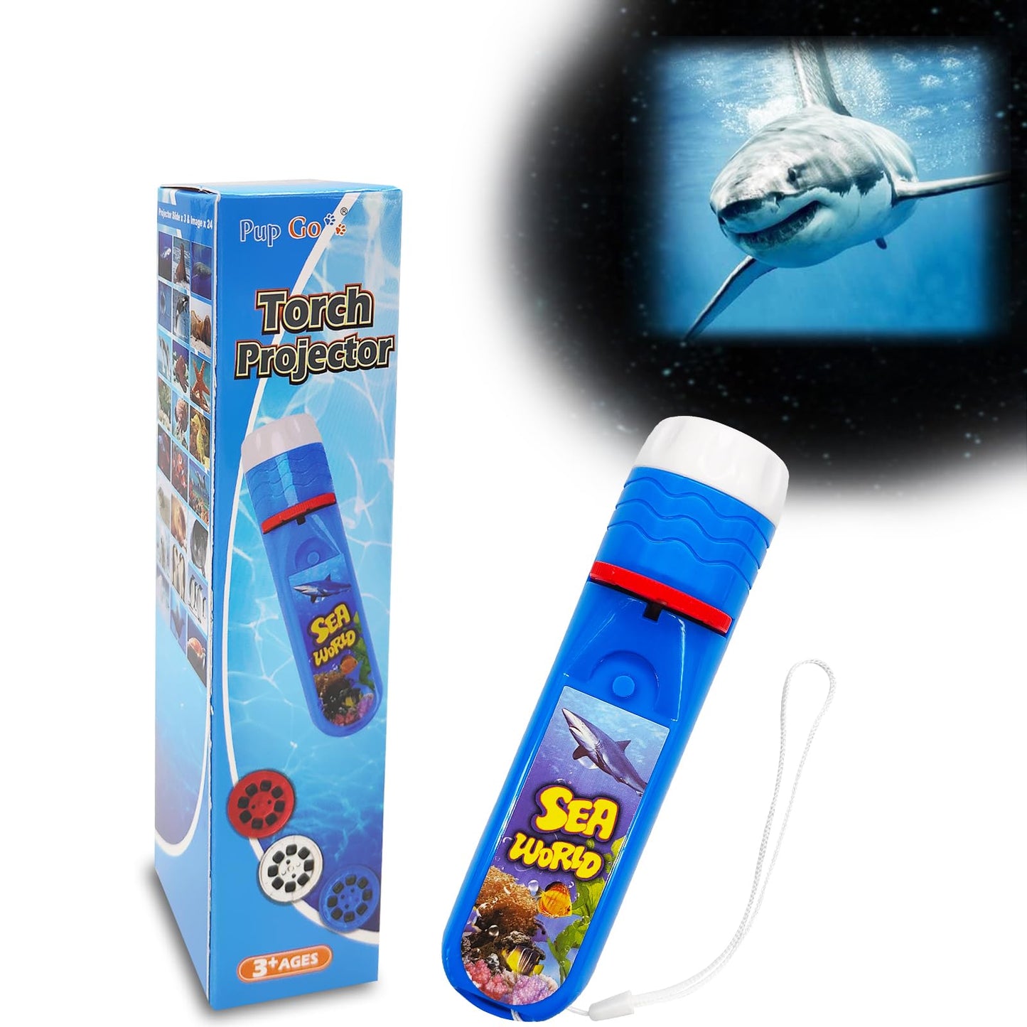 Pup Go Sea World Projector Flashlight for Kids 3-7 | 3 Discs, 24 Images, Ocean Night Light