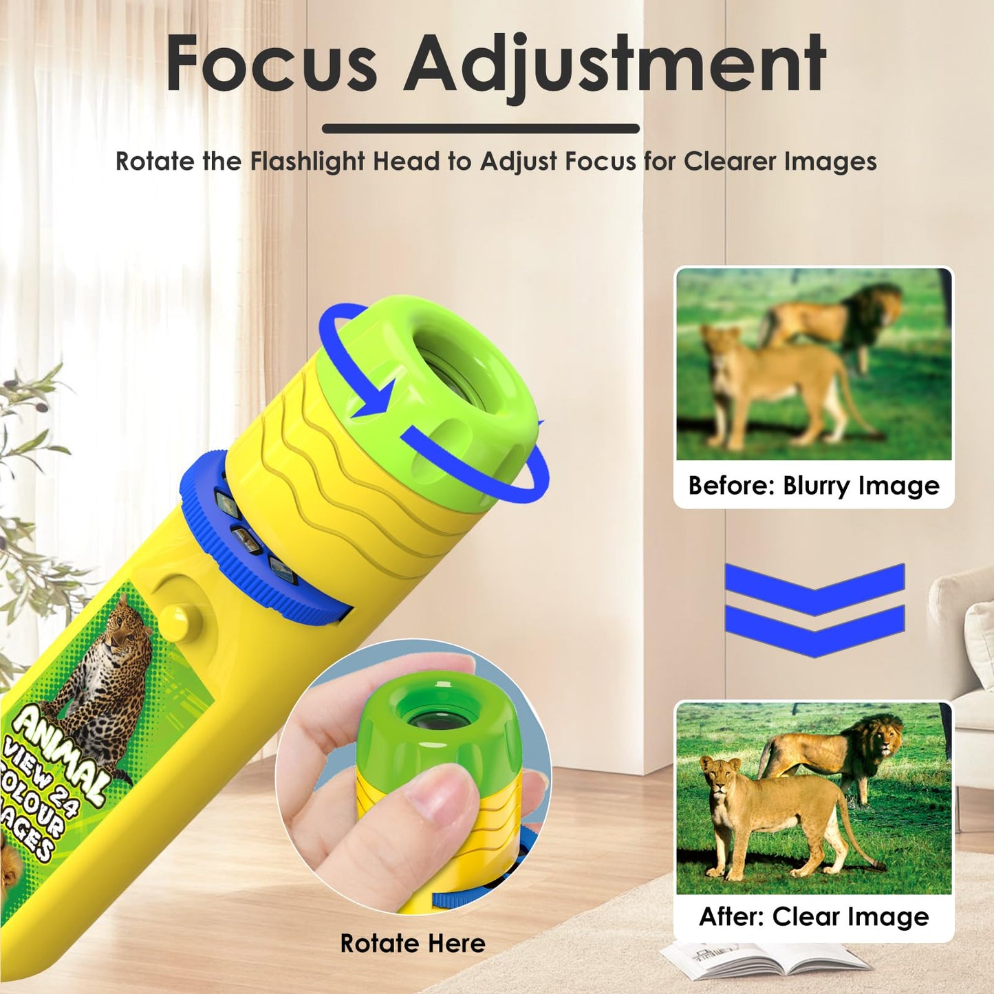 Pup Go Animal Projector Flashlight for Kids 3+, 24 Images on 3 Discs, Safari Animal Night Light & Learning Toy