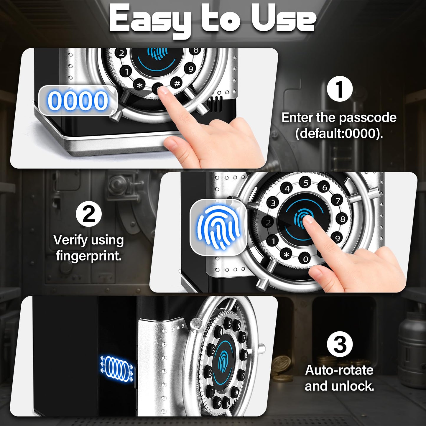 Pupidiu Piggy Bank for Kids with Rotating Wheel & Fingerprint Simulation | Electronic ATM Safe Money Box