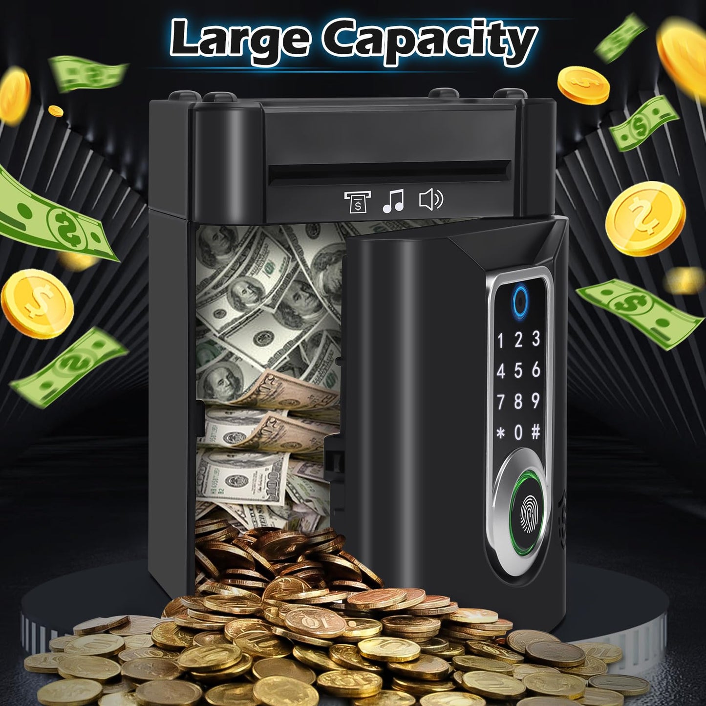 Pupidiu Fingerprint Piggy Bank for Kids | Touchscreen Money Box with 600-Coin Capacity