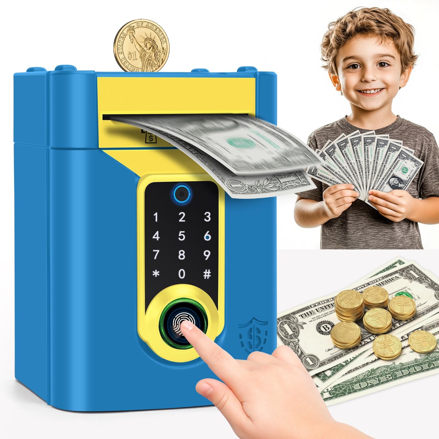Pupidiu Fingerprint Piggy Bank for Kids – Touchscreen Money Box with Password Lock (Ages 3-13)